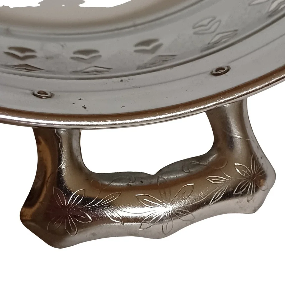 Vintage Silver Tone Pierced Heart Casserole Chafing Dish Stand Holder w/Handles